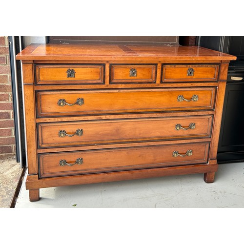 510 - A CHERRYWOOD CHEST OF DRAWERS, 

Three short over three long drawers. 

132cm x 93cm x 53cm