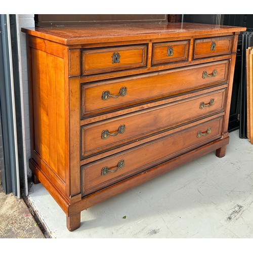 510 - A CHERRYWOOD CHEST OF DRAWERS, 

Three short over three long drawers. 

132cm x 93cm x 53cm