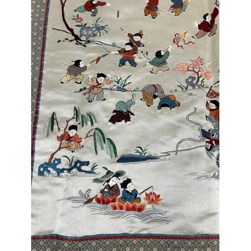 106 - A LARGE CHINESE SILK EMBROIDERY 20TH CENTURY '100 BOYS', 

145cm x 90cm