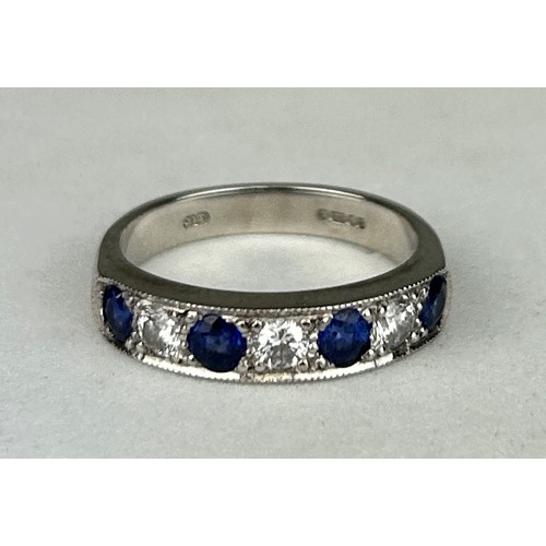 188 - AN 18CT WHITE GOLD RING WITH WITH SAPPHIRES AND DIAMONDS,

Weight: 5.52gms