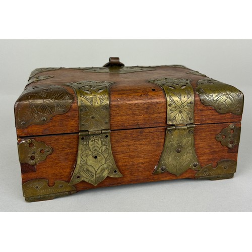 604 - A CHINESE WOODEN AND BRASS BOX, 

20cm x 14cm x 10cm