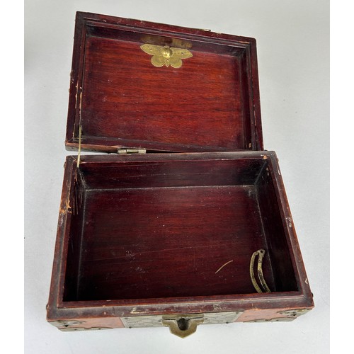 604 - A CHINESE WOODEN AND BRASS BOX, 

20cm x 14cm x 10cm