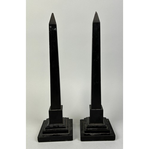 442 - A PAIR OF EGYPTIAN REVIVAL OBELISKS WITH PIETRA DURA INSERTS, 

33cm H each

One with some damages t... 