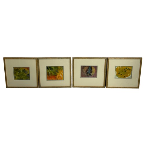 343 - A SET OF FOUR ACRYLIC ON PAPER PAINTINGS OF ABSTRACT COMPOSITION DEPICTING FRUIT, 

Largest 23cm x 2... 