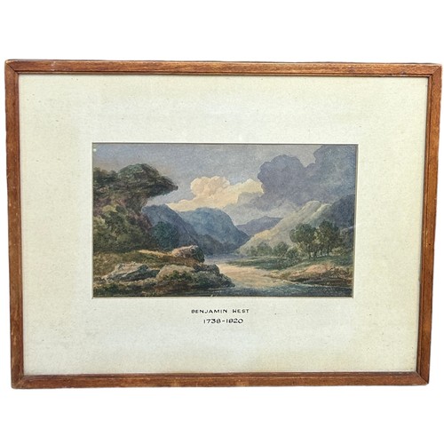 318 - AFTER BENJAMIN WEST (1738-1820): A WATERCOLOUR ON PAPER DEPICTING A LANDSCAPE SCENE, 

19cm x 11cm 
... 