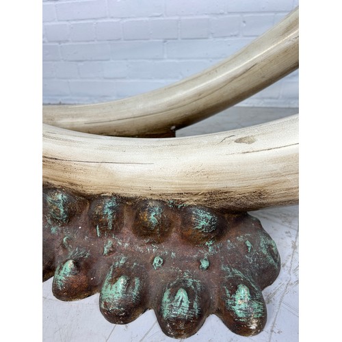 467 - A DECORATIVE 1970'S ITALIAN COFFEE TABLE WITH FAUX RESIN TUSKS AND ROPE TWIST DETAILS ON NATURALISTI... 