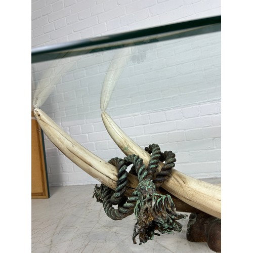 467 - A DECORATIVE 1970'S ITALIAN COFFEE TABLE WITH FAUX RESIN TUSKS AND ROPE TWIST DETAILS ON NATURALISTI... 