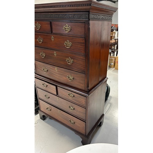 427 - A GEORGE III MAHOGANY CHEST ON CHEST, 

Eight drawers in total with brass handles. 

177cm x 107cm x... 