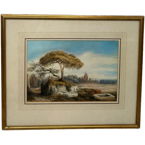 306 - DITA ERRETI: A WATERCOLOUR PAINTING ON PAPER DEPICTING AN ITALIAN LANDSCAPE CLASSICAL VIEW, 

32cm x... 