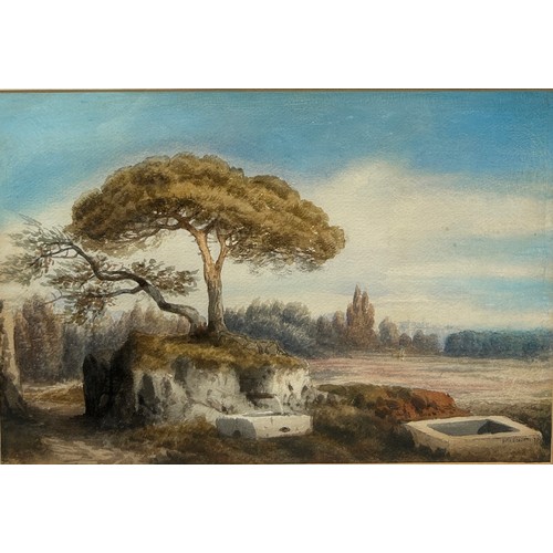 306 - DITA ERRETI: A WATERCOLOUR PAINTING ON PAPER DEPICTING AN ITALIAN LANDSCAPE CLASSICAL VIEW, 

32cm x... 