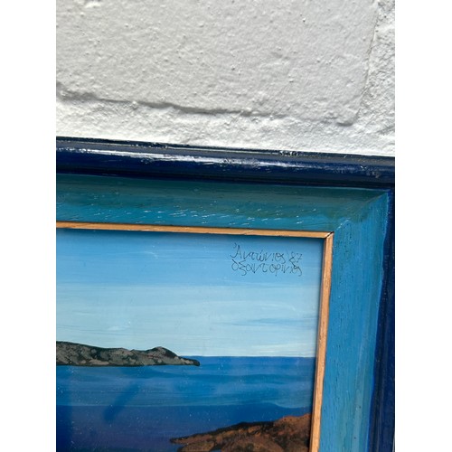 342 - A GREEK OIL ON BOARD PAINTING OF SANTORINI ISLAND, GREECE, 

Signed and inscribed to verso. 

34cm x... 