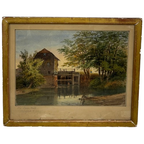 322 - A 19TH CENTURY WATERCOLOUR PAINTING ON PAPER DEPICTING A VIEW OF A MILL IN A STREAM, 

Inscribed. 

... 