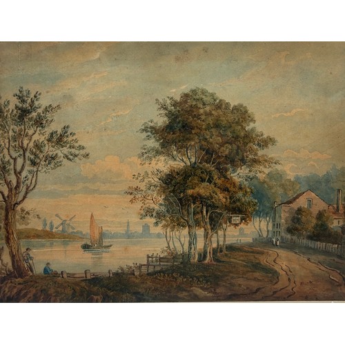 294 - JOHN VARLEY SENIOR (1778-1842): A WATERCOLOUR PAINTING ON PAPER INSCRIBED ISLEWORTH RIVER SCENE BY T... 