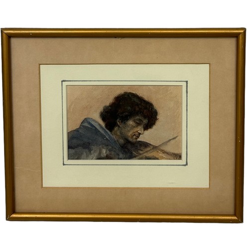 300 - A 19TH OR 20TH CENTURY PRERAPHELITE WATERCOLOUR PAINTING ON PAPER DEPICTING A VIOLEN PLAYER BY ISOBE... 