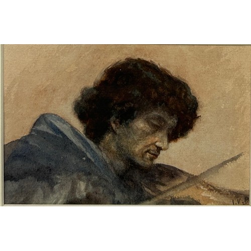 300 - A 19TH OR 20TH CENTURY PRERAPHELITE WATERCOLOUR PAINTING ON PAPER DEPICTING A VIOLEN PLAYER BY ISOBE... 