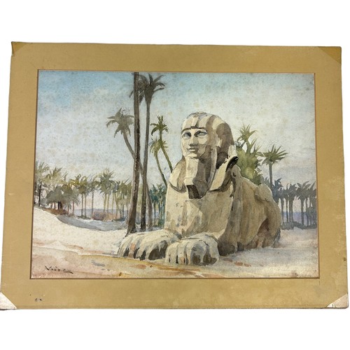 271 - FRENCH OR CONTINENTAL SCHOOL: A WATERCOLOUR PAINTING ON PAPER 'SPHINX IN A DESERT LANDSCAPE',

38cm ... 