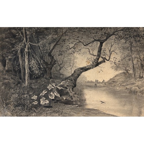 272 - ATTRIBUTED TO JOSEPH HOGER (1901-1977): A PENCIL AND CHALK LANDSCAPE DRAWING WITH FIGURES, 

48cm x ... 