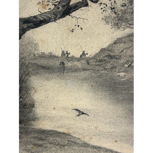 272 - ATTRIBUTED TO JOSEPH HOGER (1901-1977): A PENCIL AND CHALK LANDSCAPE DRAWING WITH FIGURES, 

48cm x ... 