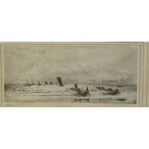 391 - WILLIAM LIONEL WYLLIE (1851-1931): A PRINT DEPICTING A 'FISHING SCENE WITH SAILING BOATS', 

Signed.... 