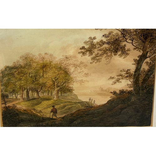 282 - WILLIAM PAYNE (1760-1830): A PAIR OF WATERCOLOUR PAINTINGS ON PAPER DEPICTING WOODED SCENES WITH FIG... 