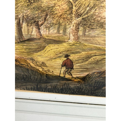 282 - WILLIAM PAYNE (1760-1830): A PAIR OF WATERCOLOUR PAINTINGS ON PAPER DEPICTING WOODED SCENES WITH FIG... 