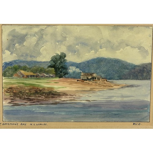 327 - A 19TH CENTURY WATERCOLOUR PAINTING ON PAPER DEPICTING AN AUSTRALIAN SUBJECT POSSIBLY BATEMAN'S BAY ... 