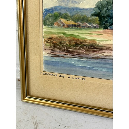 327 - A 19TH CENTURY WATERCOLOUR PAINTING ON PAPER DEPICTING AN AUSTRALIAN SUBJECT POSSIBLY BATEMAN'S BAY ... 