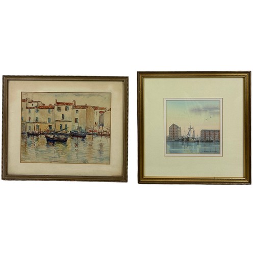 313 - A WATERCOLOUR PAINTING ON PAPER DEPICTING A CONTINENTAL PORT ALONG WITH ANOTHER PORT SCENE (2)

Labe... 