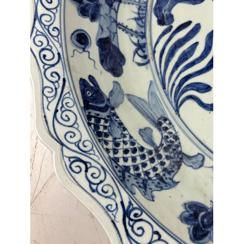 74 - A LARGE CHINESE PLATE DECORATED WITH FISH IN THE YUAN STYLE,

65cm W