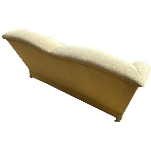 451 - A HOWARD STYLE HUMPBACK SOFA UPHOLSTERED IN YELLOW FABRIC, 

176cm x 105cm x 93cm