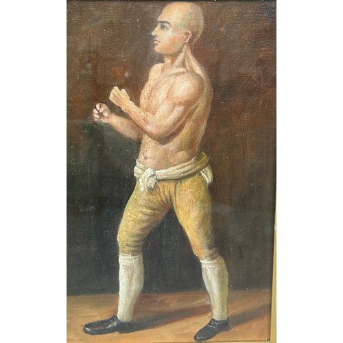 203 - A 19TH CENTURY OIL ON CANVAS PAINTING DEPICTING THE FAMOUS PUGILIST GEORGE 'COACHMAN' STEVENSON, 

2... 