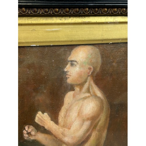 203 - A 19TH CENTURY OIL ON CANVAS PAINTING DEPICTING THE FAMOUS PUGILIST GEORGE 'COACHMAN' STEVENSON, 

2... 