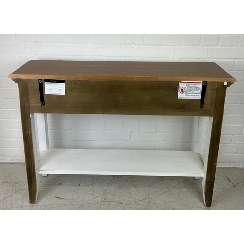 511 - A WHITE PAINTED CONSOLE TABLE WITH LIMED TOP AND SINGLE DRAWER, 

110cm x 75cm x 32cm