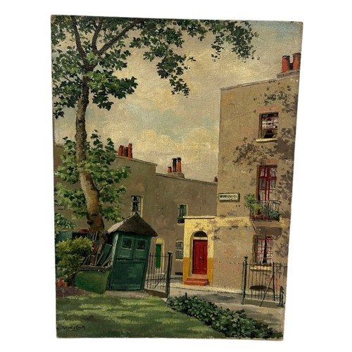 344A - AN OIL ON BOARD PAINTING DEPICTING A HOUSE IN LONDON, 

Signed Marjorie Croft. 

36cm x 26cm