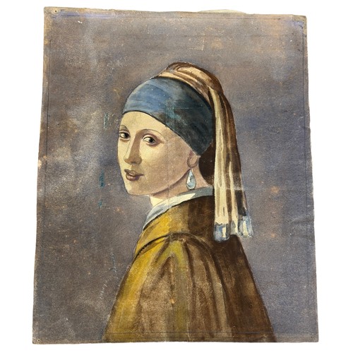 213A - AFTER JOHANNES VERMEER: 'THE GIRL WITH THE PEARL EARRING': A WATERCOLOUR PAINTING ON PAPER, 

33cm x... 