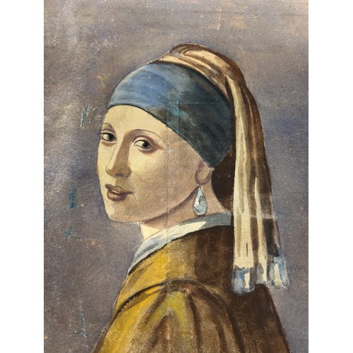 213A - AFTER JOHANNES VERMEER: 'THE GIRL WITH THE PEARL EARRING': A WATERCOLOUR PAINTING ON PAPER, 

33cm x... 