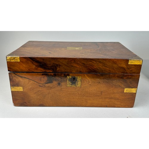 433 - A 19TH CENTURY MAHOGANY AND BRASS BOUND WRITING SLOPE, 

With black tooled leather interior and two ... 