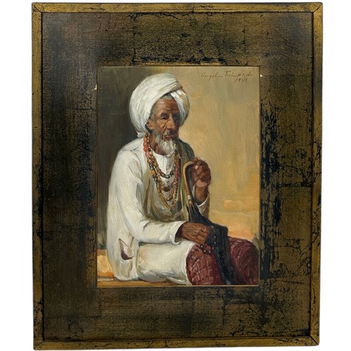 197A - ATTRIBUTED TO ANGELA TRINDADE (1909-1980): AN INDIAN OIL ON BOARD PAINTING OF A GENTLEMAN WEARING A ... 