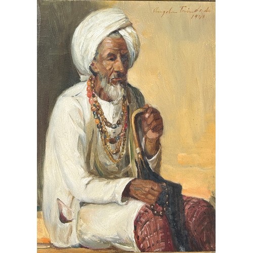 197A - ATTRIBUTED TO ANGELA TRINDADE (1909-1980): AN INDIAN OIL ON BOARD PAINTING OF A GENTLEMAN WEARING A ... 