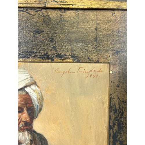 197A - ATTRIBUTED TO ANGELA TRINDADE (1909-1980): AN INDIAN OIL ON BOARD PAINTING OF A GENTLEMAN WEARING A ... 