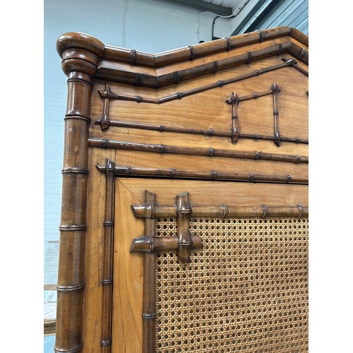 420 - A 19TH CENTURY FRENCH FAUX BAMBOO WARDROBE,

223cm x 100cm x 42cm