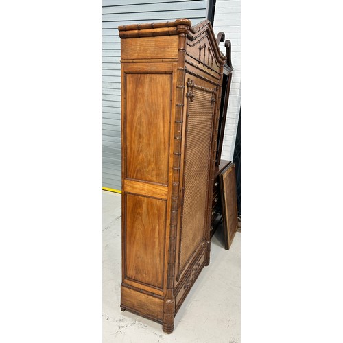 420 - A 19TH CENTURY FRENCH FAUX BAMBOO WARDROBE,

223cm x 100cm x 42cm