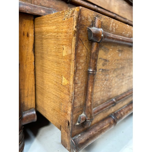 420 - A 19TH CENTURY FRENCH FAUX BAMBOO WARDROBE,

223cm x 100cm x 42cm