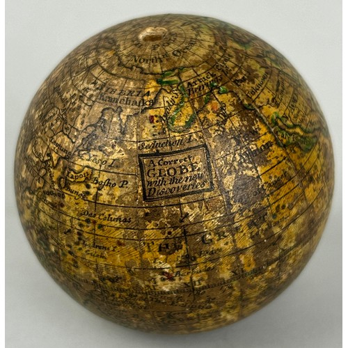 110B - POCKET GLOBE: A CORRECT POCKET GLOBE WITH NEW INSTALLATIONS BY HALLEY AND CO CIRCA LATE 18TH CENTURY... 