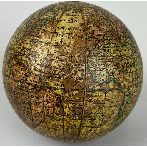 110B - POCKET GLOBE: A CORRECT POCKET GLOBE WITH NEW INSTALLATIONS BY HALLEY AND CO CIRCA LATE 18TH CENTURY... 