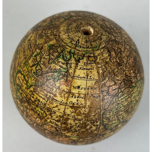 110B - POCKET GLOBE: A CORRECT POCKET GLOBE WITH NEW INSTALLATIONS BY HALLEY AND CO CIRCA LATE 18TH CENTURY... 