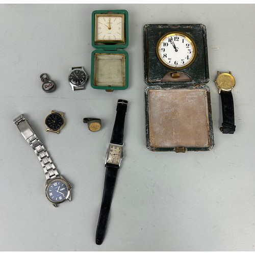 187B - A COLLECTION OF WATCHES AND CLOCKS ALONG WITH A COIN,