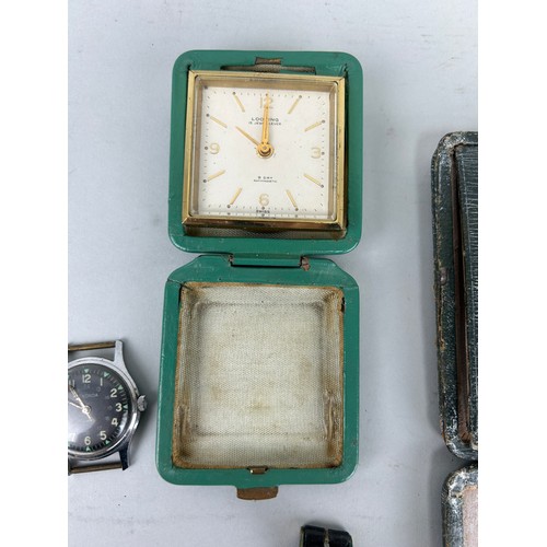 187B - A COLLECTION OF WATCHES AND CLOCKS ALONG WITH A COIN,