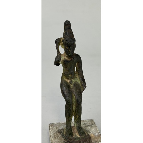 115 - AN EGYPTIAN BRONZE STATUE POSSIBLY ANCIENT HARPOCRATES, 

8.8cm H
Including stand 10cm