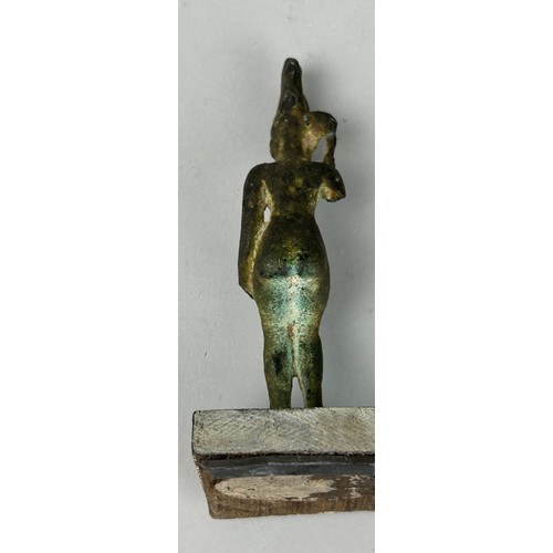 115 - AN EGYPTIAN BRONZE STATUE POSSIBLY ANCIENT HARPOCRATES, 

8.8cm H
Including stand 10cm